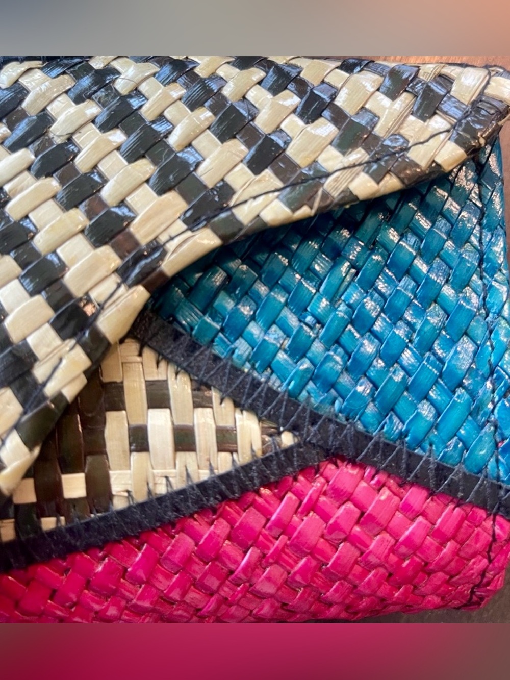Woven Straw Multicolor Wristlet Clutch with Gem Accent - Picture 6 of 8